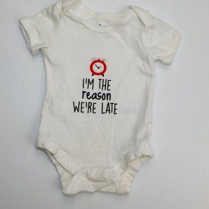 Baby 0-3 months Onesie I'm the Reason We're Late